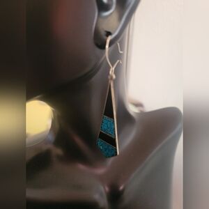 Turquoise and black enamel dangle earrings.  Stamped Mexico